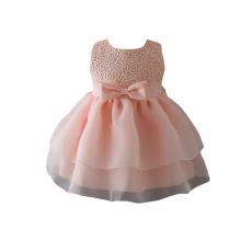 Hot Sale Korean Cotton Pink Rose Flower Little Girl Wedding Dresses